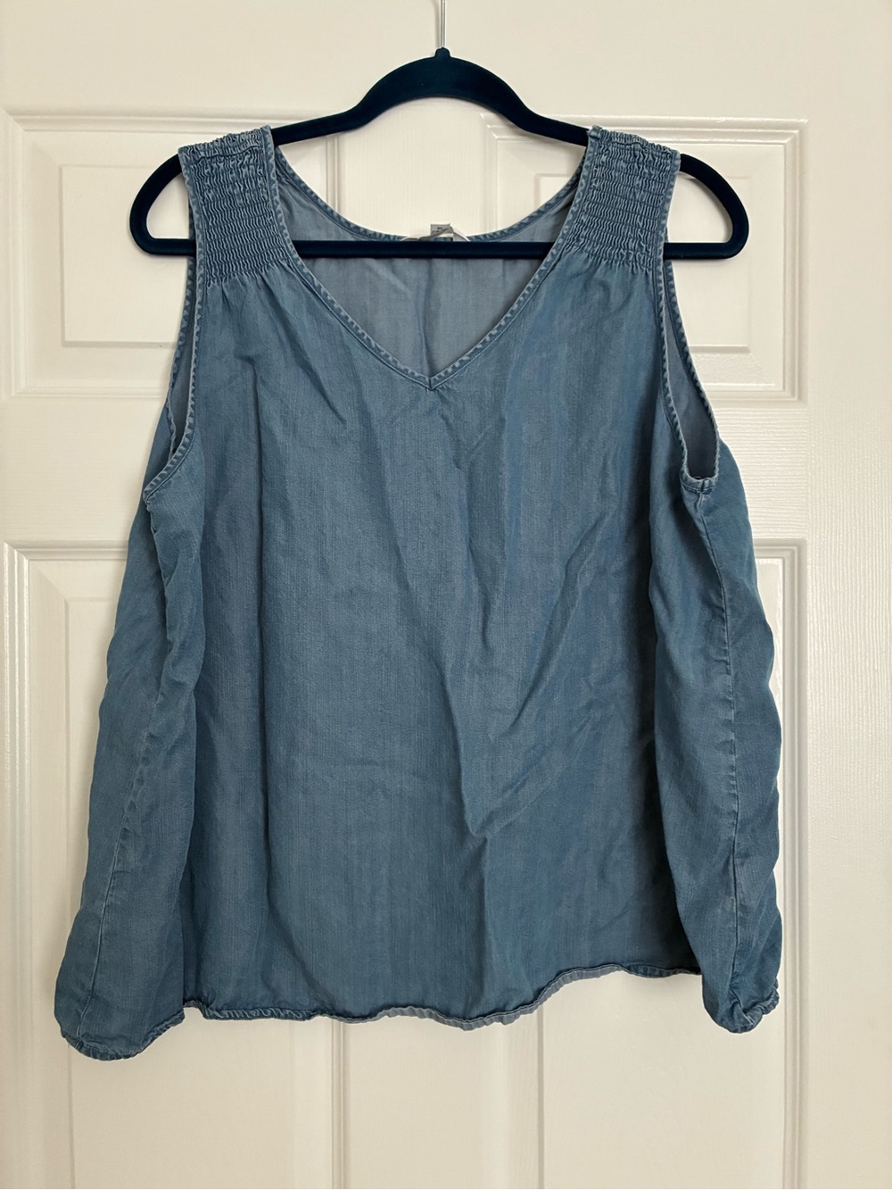 Time and Tru Women's Blue Cold-Shoulder V-Neck Top